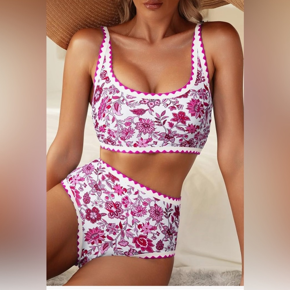 Bikini Floral Print Whip Stitch
Elegant High Waisted Scoop 
2025 season
XL - Picture 5 of 8